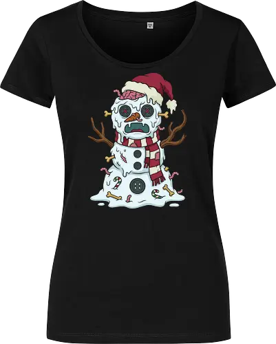 Frostbite: The Undead Snowman - zombie snowman shirt, creepy cute holiday graphic tee, dark humor christmas apparel, spooky winter streetwear, funny undead clothing, alternative ugly sweater, halloween and christmas mashup, pastel goth winter fashion, scary snowman merch, quirky pop art tee - Damen T-Shirt