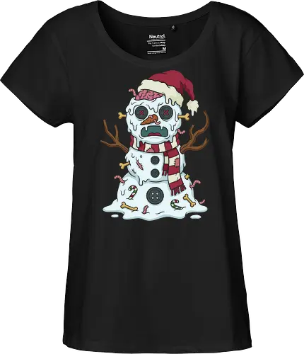 Frostbite: The Undead Snowman - zombie snowman shirt, creepy cute holiday graphic tee, dark humor christmas apparel, spooky winter streetwear, funny undead clothing, alternative ugly sweater, halloween and christmas mashup, pastel goth winter fashion, scary snowman merch, quirky pop art tee - Fairtrade Girl Shirt