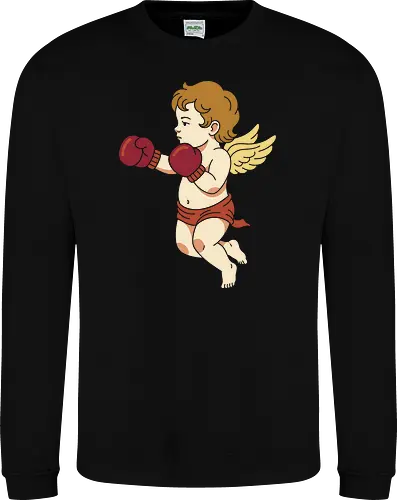 Fighting Cupid: The Boxing Angel - fighting cupid graphic tee, funny valentine apparel, retro cherub streetwear, boxing angel shirt, ironic romantic clothing, classic art parody tee, minimalist aesthetic fashion, love hurts graphic, quirky sports merch, vintage angel design - Sweatshirt