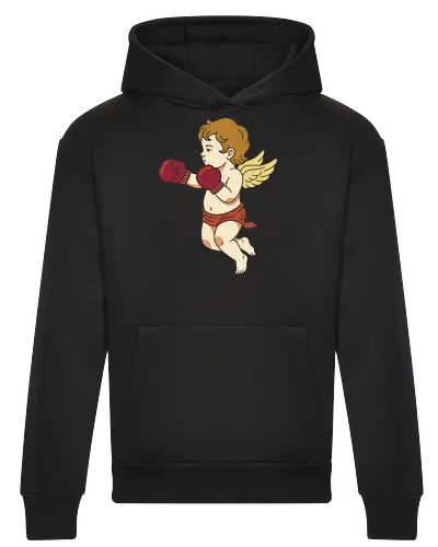 Fighting Cupid: The Boxing Angel - fighting cupid graphic tee, funny valentine apparel, retro cherub streetwear, boxing angel shirt, ironic romantic clothing, classic art parody tee, minimalist aesthetic fashion, love hurts graphic, quirky sports merch, vintage angel design - Heavyweight Hoodie