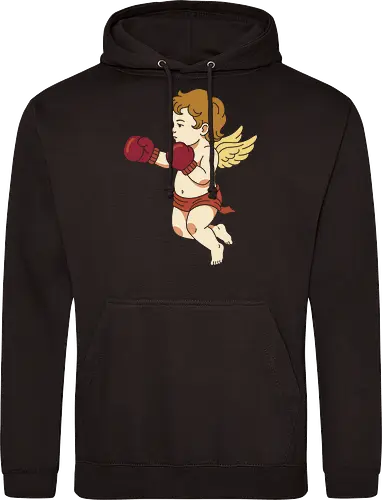 Fighting Cupid: The Boxing Angel - fighting cupid graphic tee, funny valentine apparel, retro cherub streetwear, boxing angel shirt, ironic romantic clothing, classic art parody tee, minimalist aesthetic fashion, love hurts graphic, quirky sports merch, vintage angel design - Standard Hoodie