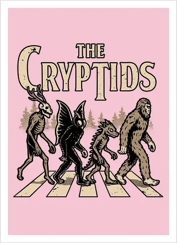 Cryptids Album Cover - Spooky Season, cryptids, cryptidm bigfoot, Cryptozoology, Sasquatch, chupacabra, mothman, wendigo, conspiracy, creatures, creature, mythical, Magical Creatures, Mythological Creatures, Strange Creatures, Mythological Creature, Mythical Creature, myth, mythical, legendary, monsters, monster, dark, Rock & Roll, forest, horror, scary, Music, Music Group, Musical, Classic, Rock, Rock And Roll, Rock N Roll, Album Cover, Album, Halloween, Eerie, Fright, Creepy, Halloween Design, Halloween Art, Halloween Aesthetic, Halloween Vibes, fun, Funny, Spooky - Kunstdruck