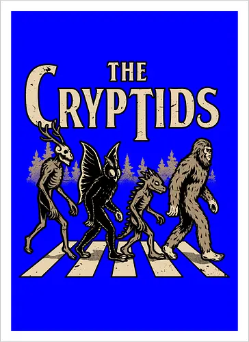 Cryptids Album Cover - Spooky Season, cryptids, cryptidm bigfoot, Cryptozoology, Sasquatch, chupacabra, mothman, wendigo, conspiracy, creatures, creature, mythical, Magical Creatures, Mythological Creatures, Strange Creatures, Mythological Creature, Mythical Creature, myth, mythical, legendary, monsters, monster, dark, Rock & Roll, forest, horror, scary, Music, Music Group, Musical, Classic, Rock, Rock And Roll, Rock N Roll, Album Cover, Album, Halloween, Eerie, Fright, Creepy, Halloween Design, Halloween Art, Halloween Aesthetic, Halloween Vibes, fun, Funny, Spooky - Kunstdruck