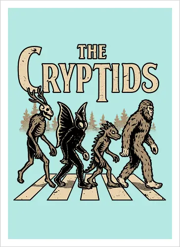 Cryptids Album Cover - Spooky Season, cryptids, cryptidm bigfoot, Cryptozoology, Sasquatch, chupacabra, mothman, wendigo, conspiracy, creatures, creature, mythical, Magical Creatures, Mythological Creatures, Strange Creatures, Mythological Creature, Mythical Creature, myth, mythical, legendary, monsters, monster, dark, Rock & Roll, forest, horror, scary, Music, Music Group, Musical, Classic, Rock, Rock And Roll, Rock N Roll, Album Cover, Album, Halloween, Eerie, Fright, Creepy, Halloween Design, Halloween Art, Halloween Aesthetic, Halloween Vibes, fun, Funny, Spooky - Kunstdruck