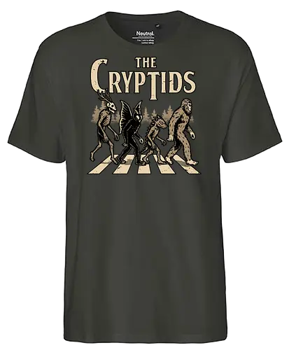 Cryptids Album Cover - Spooky Season, cryptids, cryptidm bigfoot, Cryptozoology, Sasquatch, chupacabra, mothman, wendigo, conspiracy, creatures, creature, mythical, Magical Creatures, Mythological Creatures, Strange Creatures, Mythological Creature, Mythical Creature, myth, mythical, legendary, monsters, monster, dark, Rock & Roll, forest, horror, scary, Music, Music Group, Musical, Classic, Rock, Rock And Roll, Rock N Roll, Album Cover, Album, Halloween, Eerie, Fright, Creepy, Halloween Design, Halloween Art, Halloween Aesthetic, Halloween Vibes, fun, Funny, Spooky - Fairtrade T-Shirt