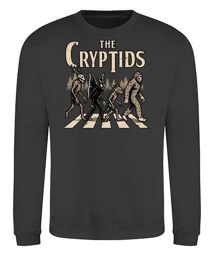 Cryptids Album Cover - Spooky Season, cryptids, cryptidm bigfoot, Cryptozoology, Sasquatch, chupacabra, mothman, wendigo, conspiracy, creatures, creature, mythical, Magical Creatures, Mythological Creatures, Strange Creatures, Mythological Creature, Mythical Creature, myth, mythical, legendary, monsters, monster, dark, Rock & Roll, forest, horror, scary, Music, Music Group, Musical, Classic, Rock, Rock And Roll, Rock N Roll, Album Cover, Album, Halloween, Eerie, Fright, Creepy, Halloween Design, Halloween Art, Halloween Aesthetic, Halloween Vibes, fun, Funny, Spooky - Sweatshirt