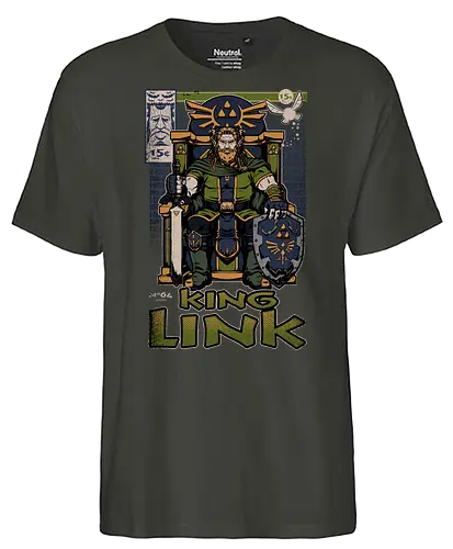 Elf Game King - Retro Vintage, Console, Retro Console, Platform, Fairy, Elf, King, Master Sword, Shield, Comic, Comic Book, Comics, Comic Books, Comic Book Cover, Throne, Video Game, Video Games, Game, Games, Classic Video Games, Classic Video Game, Classic Game, Classic Games, Nostalgia, Nostalgic, Adventure, Fantasy, Vintage, Retro - Fairtrade T-Shirt