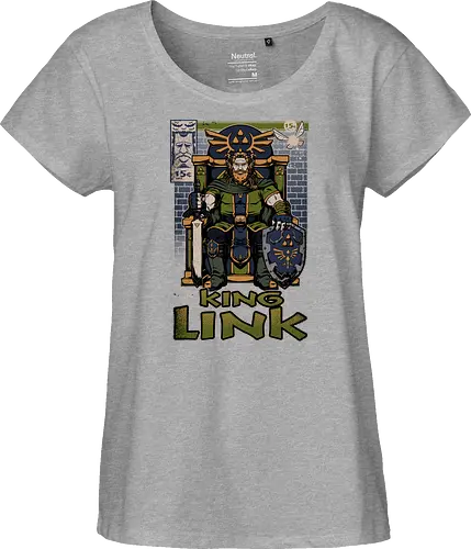 Elf Game King - Retro Vintage, Console, Retro Console, Platform, Fairy, Elf, King, Master Sword, Shield, Comic, Comic Book, Comics, Comic Books, Comic Book Cover, Throne, Video Game, Video Games, Game, Games, Classic Video Games, Classic Video Game, Classic Game, Classic Games, Nostalgia, Nostalgic, Adventure, Fantasy, Vintage, Retro - Fairtrade Girl Shirt