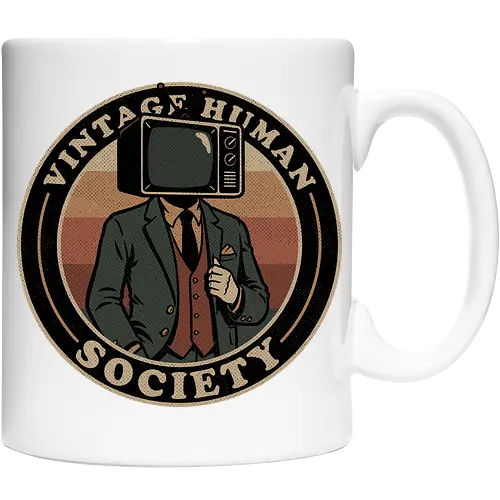 Vintage Human Society - Tv, Television, 80s, 1980s, 80's, 90s, 90's, 1900s, Crt Tv, Suit, Fun, Funny, Retro Vintage, Retro, Vintage, Retro Publicity, Retro Advertising, Retro Comic Art, Retro Style, Retro Futurism, Vintage Illustration, Vintage Design, Human Behavior, Group, Squad, Team, Crew, Society, Ironic, Sarcasm, Sarcastic, Irony, Crt - Keramiktasse