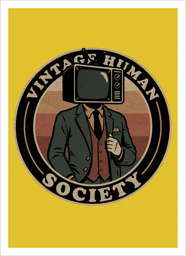 Vintage Human Society - Tv, Television, 80s, 1980s, 80's, 90s, 90's, 1900s, Crt Tv, Suit, Fun, Funny, Retro Vintage, Retro, Vintage, Retro Publicity, Retro Advertising, Retro Comic Art, Retro Style, Retro Futurism, Vintage Illustration, Vintage Design, Human Behavior, Group, Squad, Team, Crew, Society, Ironic, Sarcasm, Sarcastic, Irony, Crt - Kunstdruck