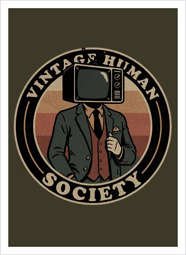 Vintage Human Society - Tv, Television, 80s, 1980s, 80's, 90s, 90's, 1900s, Crt Tv, Suit, Fun, Funny, Retro Vintage, Retro, Vintage, Retro Publicity, Retro Advertising, Retro Comic Art, Retro Style, Retro Futurism, Vintage Illustration, Vintage Design, Human Behavior, Group, Squad, Team, Crew, Society, Ironic, Sarcasm, Sarcastic, Irony, Crt - Kunstdruck