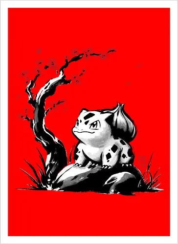 Grass-type sumi e - video games, gamer, gaming, sumi e, sakura, Starter, retro, cute, Pocket - Kunstdruck