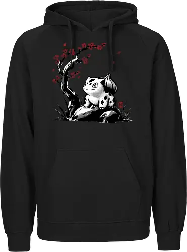 Grass-type sumi e - video games, gamer, gaming, sumi e, sakura, Starter, retro, cute, Pocket - Fairtrade Hoodie