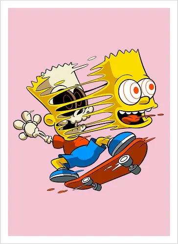 Freaky Gelber Skater Junge Horror - Underground Springfield Cartoon Kunst - gelber Junge Skate Horror, Cartoon Freaky Skater, gelbes Junge Skelett, Gesicht springt Schädel Cartoon, Skate Cartoon Horror, Zombie gelber Junge Skate, Geek Horror Skate Druck, dunkler Springfield Cartoon Skater, hervorquellende Augen Cartoon Horror, alternative Skate Kunst, Underground Cartoon Skater, urbaner Skate Geek Druck, Pop Art Horror Skate, Skater Junge Horror Charakter, Cartoon Skelett Skate - Kunstdruck