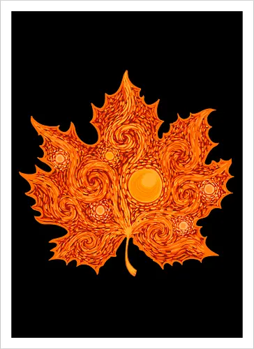 Autumn Starry Night - impressionism, leaf, fall, autumn, autumn vibes, colorful, cozy vibes, fall vibes, halloween, harvest moon, maple leaf, starry night, stars, surreal, van gogh - Kunstdruck