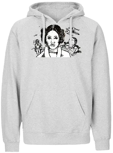 Galactic Echoes Sci-Fi Graphic  - May the Fourth, graphic tee, artistic tee, indie ästhetik, boho vibe, Space Opera, prinzessin lea, streetwear graphic, artsy shirt, linocut art, Holzschnitt, handmade aesthetic, urban wear, illustration - Fairtrade Hoodie