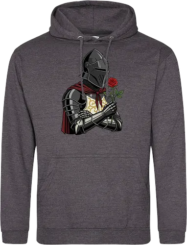 Chivalry and Steel: The Romantic Knight - dark knight shirt, medieval armor graphic tee, knight holding rose apparel, romantic gothic streetwear, D&D player clothing, dark fantasy fashion, chivalry aesthetic tee, comic book style knight, aesthetic warrior merch, fantasy romance design - Standard Hoodie