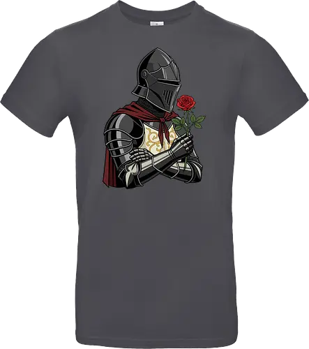 Chivalry and Steel: The Romantic Knight - dark knight shirt, medieval armor graphic tee, knight holding rose apparel, romantic gothic streetwear, D&D player clothing, dark fantasy fashion, chivalry aesthetic tee, comic book style knight, aesthetic warrior merch, fantasy romance design - Standard T-Shirt