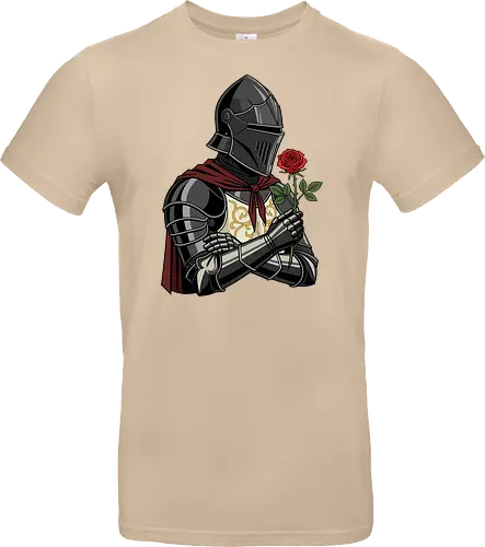 Chivalry and Steel: The Romantic Knight - dark knight shirt, medieval armor graphic tee, knight holding rose apparel, romantic gothic streetwear, D&D player clothing, dark fantasy fashion, chivalry aesthetic tee, comic book style knight, aesthetic warrior merch, fantasy romance design - Standard T-Shirt