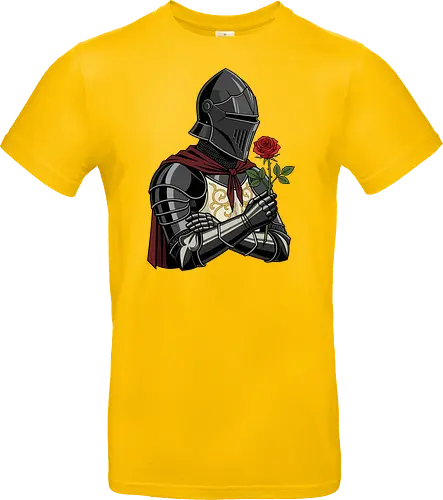 Chivalry and Steel: The Romantic Knight - dark knight shirt, medieval armor graphic tee, knight holding rose apparel, romantic gothic streetwear, D&D player clothing, dark fantasy fashion, chivalry aesthetic tee, comic book style knight, aesthetic warrior merch, fantasy romance design - Standard T-Shirt