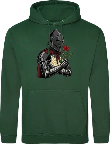 Chivalry and Steel: The Romantic Knight - dark knight shirt, medieval armor graphic tee, knight holding rose apparel, romantic gothic streetwear, D&D player clothing, dark fantasy fashion, chivalry aesthetic tee, comic book style knight, aesthetic warrior merch, fantasy romance design - Standard Hoodie