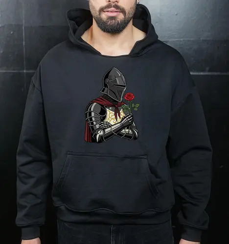 Chivalry and Steel: The Romantic Knight - dark knight shirt, medieval armor graphic tee, knight holding rose apparel, romantic gothic streetwear, D&D player clothing, dark fantasy fashion, chivalry aesthetic tee, comic book style knight, aesthetic warrior merch, fantasy romance design - Cropped Hoodie