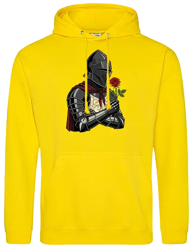 Chivalry and Steel: The Romantic Knight - dark knight shirt, medieval armor graphic tee, knight holding rose apparel, romantic gothic streetwear, D&D player clothing, dark fantasy fashion, chivalry aesthetic tee, comic book style knight, aesthetic warrior merch, fantasy romance design - Standard Hoodie