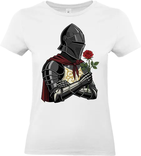 Chivalry and Steel: The Romantic Knight - dark knight shirt, medieval armor graphic tee, knight holding rose apparel, romantic gothic streetwear, D&D player clothing, dark fantasy fashion, chivalry aesthetic tee, comic book style knight, aesthetic warrior merch, fantasy romance design - Standard T-Shirt (Frauen)