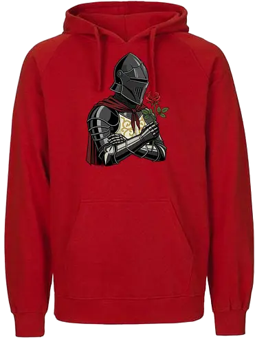 Chivalry and Steel: The Romantic Knight - dark knight shirt, medieval armor graphic tee, knight holding rose apparel, romantic gothic streetwear, D&D player clothing, dark fantasy fashion, chivalry aesthetic tee, comic book style knight, aesthetic warrior merch, fantasy romance design - Fairtrade Hoodie
