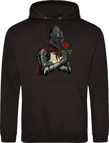 Chivalry and Steel: The Romantic Knight - dark knight shirt, medieval armor graphic tee, knight holding rose apparel, romantic gothic streetwear, D&D player clothing, dark fantasy fashion, chivalry aesthetic tee, comic book style knight, aesthetic warrior merch, fantasy romance design - Standard Hoodie