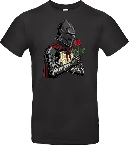 Chivalry and Steel: The Romantic Knight - dark knight shirt, medieval armor graphic tee, knight holding rose apparel, romantic gothic streetwear, D&D player clothing, dark fantasy fashion, chivalry aesthetic tee, comic book style knight, aesthetic warrior merch, fantasy romance design - Standard T-Shirt