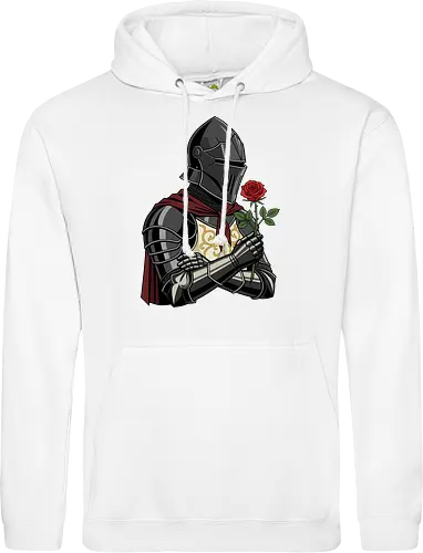 Chivalry and Steel: The Romantic Knight - dark knight shirt, medieval armor graphic tee, knight holding rose apparel, romantic gothic streetwear, D&D player clothing, dark fantasy fashion, chivalry aesthetic tee, comic book style knight, aesthetic warrior merch, fantasy romance design - Standard Hoodie
