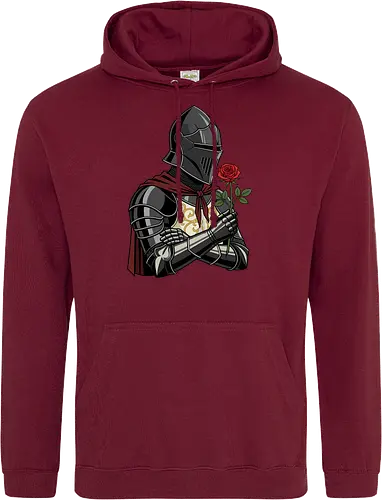 Chivalry and Steel: The Romantic Knight - dark knight shirt, medieval armor graphic tee, knight holding rose apparel, romantic gothic streetwear, D&D player clothing, dark fantasy fashion, chivalry aesthetic tee, comic book style knight, aesthetic warrior merch, fantasy romance design - Standard Hoodie