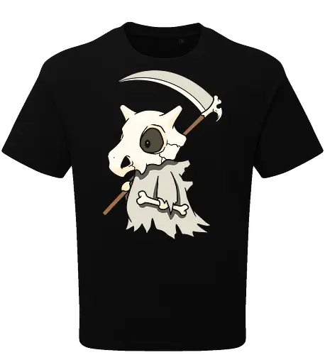Little Reaper: The Bone Collector - Cubone Halloween shirt, cute grim reaper graphic tee, anime pocket monster apparel, spooky aesthetic streetwear, pastel goth gamer clothing, nostalgic 90s anime merch, creepy kawaii design, funny monster cosplay tee, trick or treat anime shirt, bone club character fashion - Oversize T-Shirt