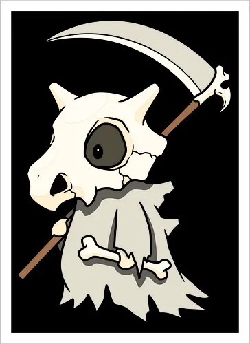 Little Reaper: The Bone Collector - Cubone Halloween shirt, cute grim reaper graphic tee, anime pocket monster apparel, spooky aesthetic streetwear, pastel goth gamer clothing, nostalgic 90s anime merch, creepy kawaii design, funny monster cosplay tee, trick or treat anime shirt, bone club character fashion - Kunstdruck