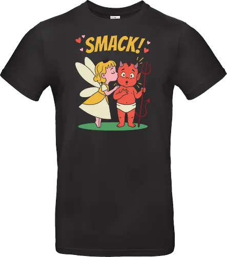Opposites Attract: Fairy & Demon Kiss - fairy and demon shirt, opposites attract graphic tee, cute valentine apparel, funny couples clothing, kawaii aesthetic streetwear, retro cartoon design, angel and devil merch, sweet and spooky fashion, comic book style graphic, quirky love shirt - Standard T-Shirt