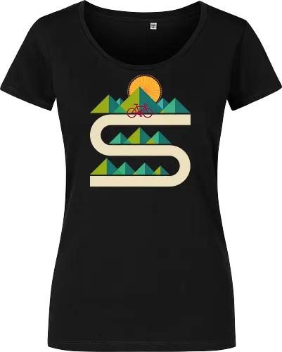 Bike Geometric Landscape - mtb, riding, summer, travel, bike, bicycle, biker, biking, cycle, cycling, cyclist, enjoy life, geometric, landscape, mountain bike - Damen T-Shirt