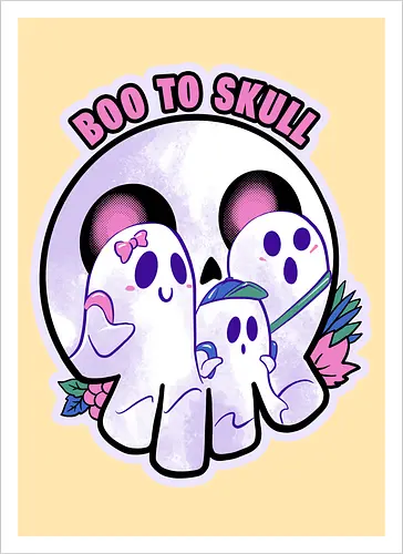 boo to skull - halloween, pumpkin, scary, creepy, comedy, horror, boo, funny, ghost, trickortreat, cute, beautiful, spooky, happy, ghost, colorful - Kunstdruck
