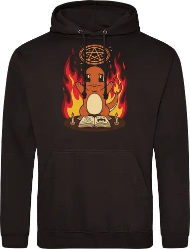 Fiery Summoning: The Occult Starter - Charmander shirt, occult gaming graphic tee, retro anime streetwear, fire starter apparel, witchy monster design, spooky cute 90s fashion, nostalgic gamer clothing, dark magic anime merch, pentagram graphic shirt, alternative pop culture tee - Standard Hoodie
