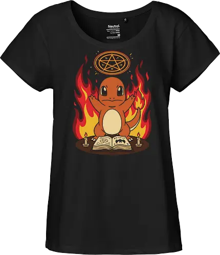 Fiery Summoning: The Occult Starter - Charmander shirt, occult gaming graphic tee, retro anime streetwear, fire starter apparel, witchy monster design, spooky cute 90s fashion, nostalgic gamer clothing, dark magic anime merch, pentagram graphic shirt, alternative pop culture tee - Fairtrade Girl Shirt