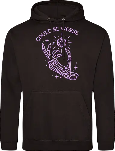 Could Be Worse: The Unlucky D20 - funny D&D shirt, TTRPG graphic tee, pastel goth skeleton apparel, d20 dice clothing, could be worse quote shirt, tabletop gamer streetwear, critical fail merch, spooky cute aesthetic fashion, sarcastic RPG design, dice goblin shirt - Standard Hoodie