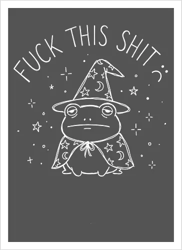 Grumpy Wizard: The Done Frog - funny frog shirt, grumpy wizard graphic tee, sarcastic quote apparel, edgy goblincore streetwear, tired animal clothing, minimalist line art design, dark humor fashion, D&D player shirt, funny introvert merch, aesthetic witchy tee - Kunstdruck