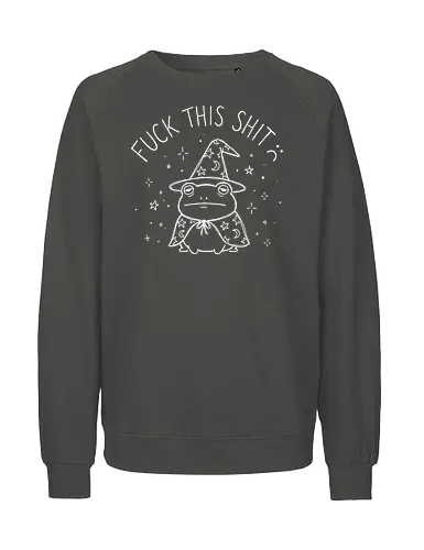 Grumpy Wizard: The Done Frog - funny frog shirt, grumpy wizard graphic tee, sarcastic quote apparel, edgy goblincore streetwear, tired animal clothing, minimalist line art design, dark humor fashion, D&D player shirt, funny introvert merch, aesthetic witchy tee - Fairtrade Sweatshirt