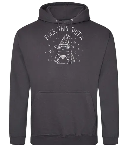 Grumpy Wizard: The Done Frog - funny frog shirt, grumpy wizard graphic tee, sarcastic quote apparel, edgy goblincore streetwear, tired animal clothing, minimalist line art design, dark humor fashion, D&D player shirt, funny introvert merch, aesthetic witchy tee - Standard Hoodie