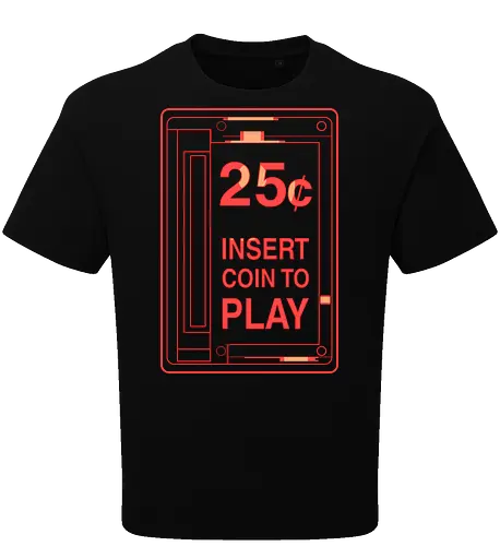 Insert Coin Arcade Machine - 80s, 90s, arcade games, arcade machine, game, arcade, game over, gamer, gaming, insert coin, nostalgia, retro, retro gamer, video game, vintage - Oversize T-Shirt