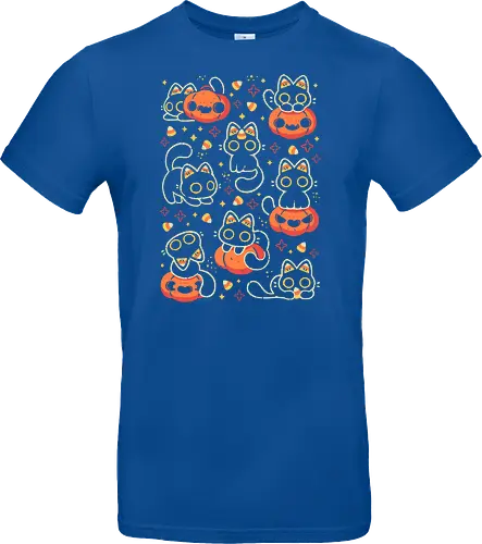 Cute Black Cats with Candy Corn - halloween cat, candy corn, cute black cat, cute pumpkin, halloween, kitty, kawaii, fall, love, spooky cute, cozy, warm, pattern, seamless, xmorfina - Standard T-Shirt
