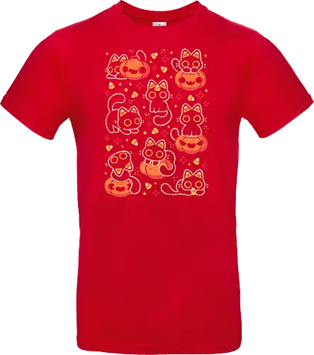 Cute Black Cats with Candy Corn - halloween cat, candy corn, cute black cat, cute pumpkin, halloween, kitty, kawaii, fall, love, spooky cute, cozy, warm, pattern, seamless, xmorfina - Standard T-Shirt