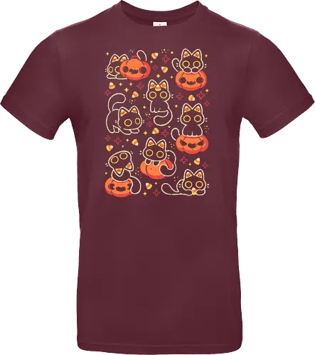 Cute Black Cats with Candy Corn - halloween cat, candy corn, cute black cat, cute pumpkin, halloween, kitty, kawaii, fall, love, spooky cute, cozy, warm, pattern, seamless, xmorfina - Standard T-Shirt