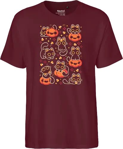 Cute Black Cats with Candy Corn - halloween cat, candy corn, cute black cat, cute pumpkin, halloween, kitty, kawaii, fall, love, spooky cute, cozy, warm, pattern, seamless, xmorfina - Fairtrade T-Shirt