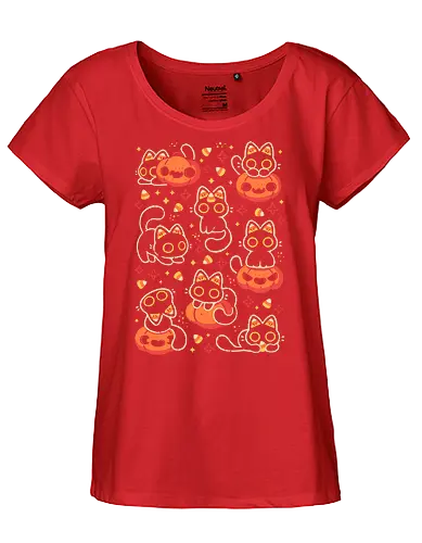 Cute Black Cats with Candy Corn - halloween cat, candy corn, cute black cat, cute pumpkin, halloween, kitty, kawaii, fall, love, spooky cute, cozy, warm, pattern, seamless, xmorfina - Fairtrade Girl Shirt